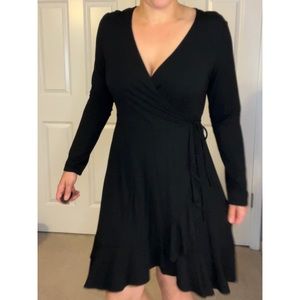 Black Long Sleeved Midi Dress